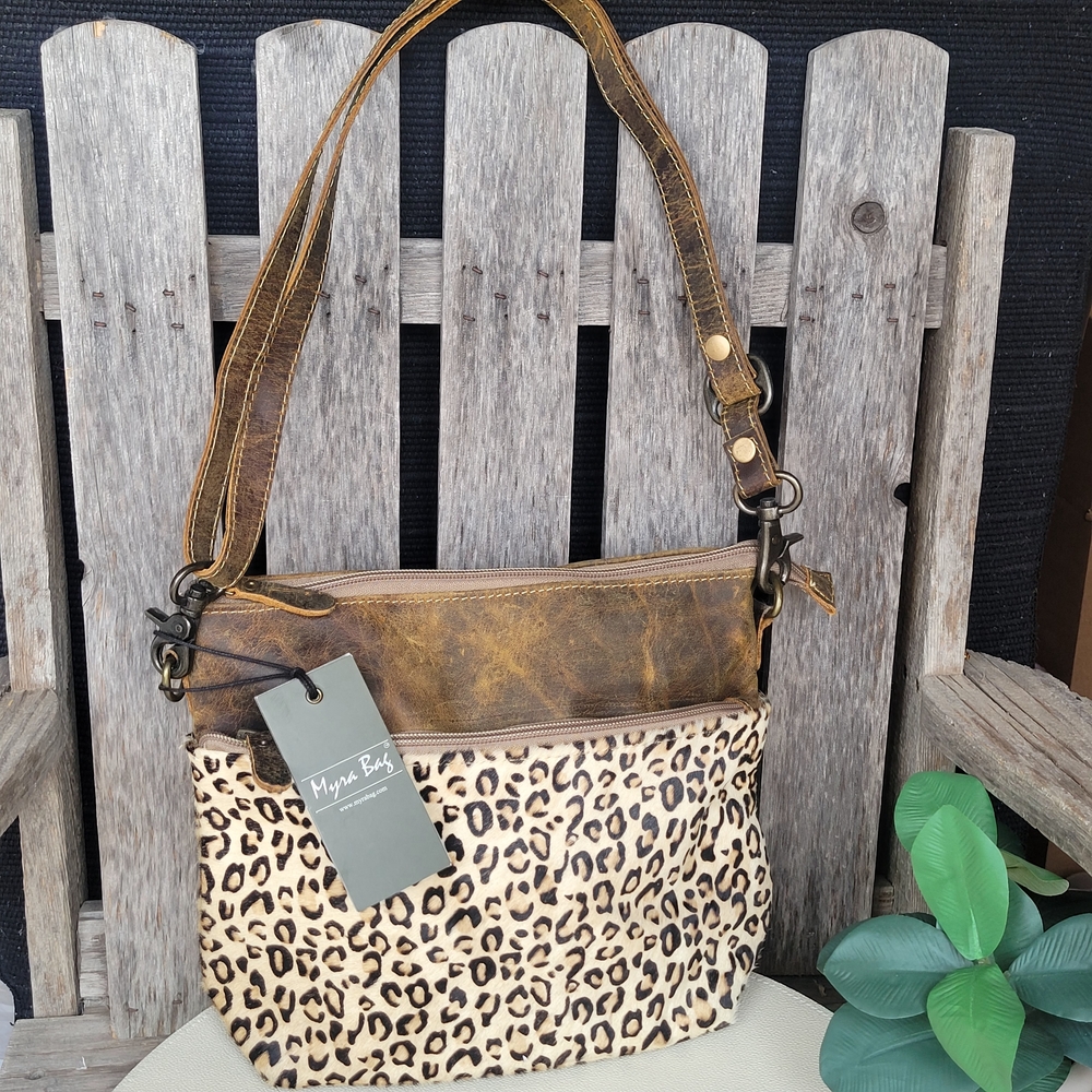 Myra Feline Hairon Leather Leopard Print Adjustable Strap Crossbody Bag